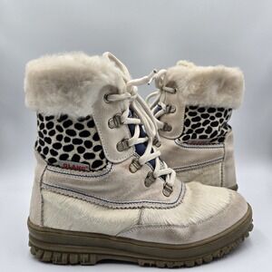 Olang White Calf Hair Eskimo Boots Pulse Snow Winter Pull On #38 Virgen Wool VTG